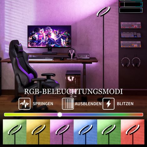 Lampe sur pied RGB, luminaire dimmable avec éclairage multicolore, rotatif, noir (1/5)