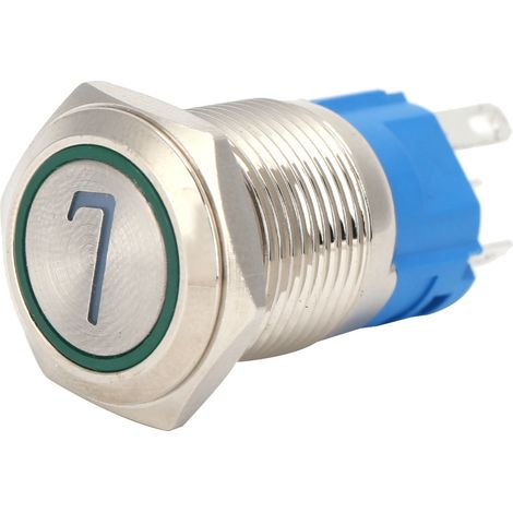Lot de 2 interrupteurs à bouton-poussoir 5 broches en acier inoxydable, 16 mm, à réarmement automatique, avec voyant et numéro, vert 7220 V CA (1/5)