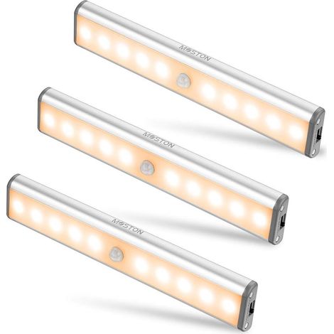 Lumières de placard à détecteur de mouvement, éclairage sans fil sous armoire de 10 LED avec batterie rechargeable intégrée, veilleuse magnétique autocollante Anywhere pour armoire de cuisine (1/5)