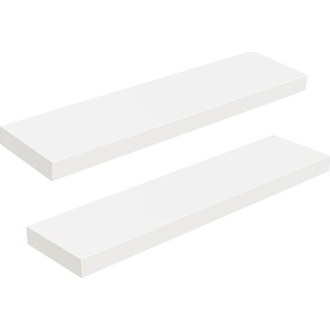 Étagères Murales, Lot de 2, Tablettes Flottantes, Suspendues, avec Supports Cachés, Longueur 80 cm, pour Salle de Bain, Chambre, Toilettes, Cuisine, Bureau, Salon, Blanc (1/5)