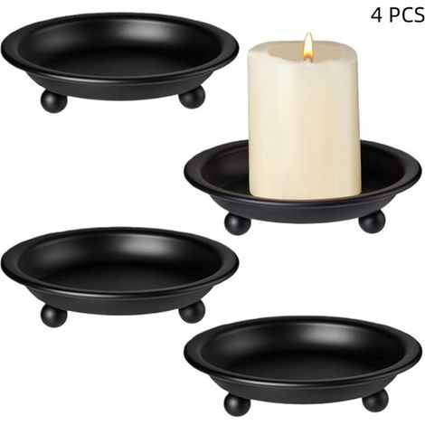 Set di 4 portacandele rotondi in metallo nero a colonna per soggiorno, sala da pranzo, tavolo, matrimonio, colore nero, 10,5 x 10,5 x 2,5 cm (1/5)