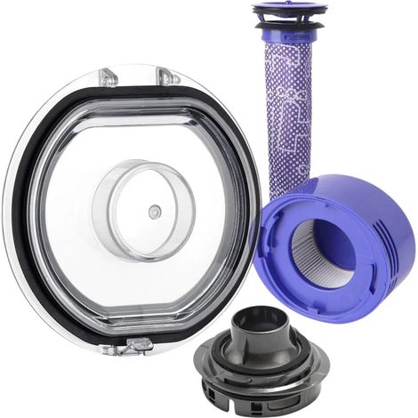 (4 pièces) Convient aux aspirateurs V7 et V8 : préfiltre et postfiltre de rechange, couvercle inférieur, joint d'étanchéité supérieur fixe, accessoires anti-poussière (1/4)