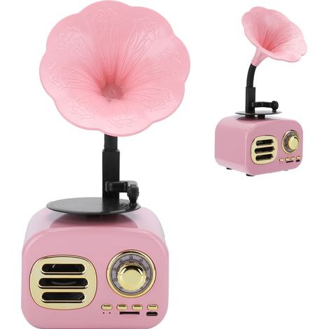 Enceinte Bluetooth Vintage Rétro Portable Rose - Haut-parleur Compact Équipement Audio (1/5)