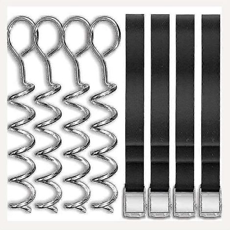kits de piquets d'ancrage robustes pour trampoline - Piquets en acier galvanisé inoxydable pour trampoline de jardin, camping ou balançoire, avec 4 sangles solides (2 unités). (1/3)