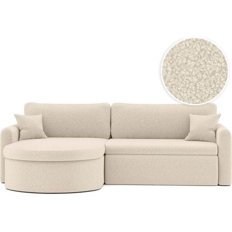 Canapé d'angle reversible convertible 4 places VERA en tissu bouclette - Blanc (1/5)