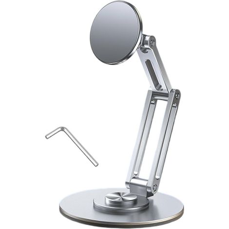 Support magnétique de bureau pour téléphone, rotation à 360°, support métallique, utilisation à une main, base anti-vibrations, argent (1/4)