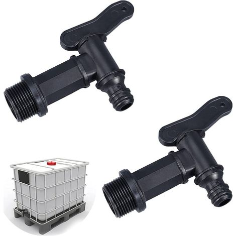 Lot de 2 Robinet de Cuve Arrière en à Enfoncer, Robinets de Rechange en pour Citerne D'eau de Pluie, Adaptateur de boîte de Rangement d'eau IBC (1/5)