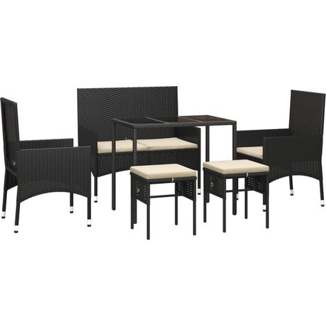 Mobili da giardino mobili da esterno Set di mobili da 6 pezzi con cuscini neri in resina intrecciata 020016843