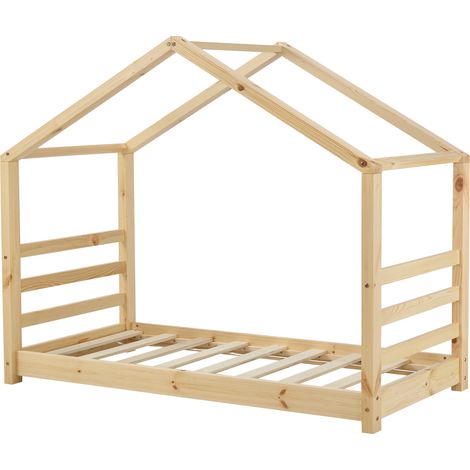 Letto per bambini casetta con rete a doghe in legno di pino naturale 80 x 160 cm 030005499