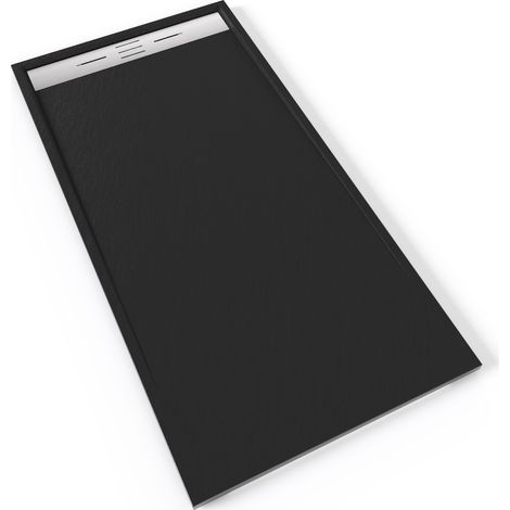 HIEMAL INOX Receveur de douche 90 x 180 cm résine Noir aspect ardoise + bonde inox incluse - Salle de bain
