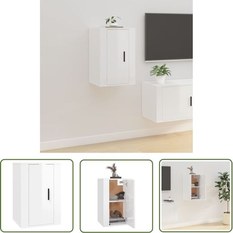 The Living Store TV-Wandschrank Hochglanz-Weiß 40x34,5x60 cm - TV Schrank - Wandregal - Wohnwand - Regal - Fernsehschrank (1/5)