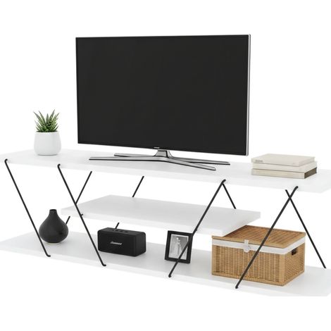 Dmora - Mobile porta TV Lysithea, Credenza da soggiorno, Armadio basso per TV, Base parete attrezzata, 120x30h33 cm, Bianco e Nero, con imballo rinforzato, con imballo rinforzato