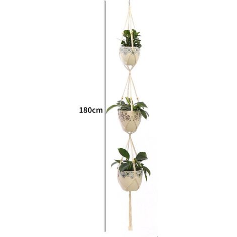(c-6) Panier suspendu en macramé fait main pour plantes, pot de fleurs, décoration de balcon, corde de levage nouée, style bohème, décoration pour la maison et le jardin (1/4)