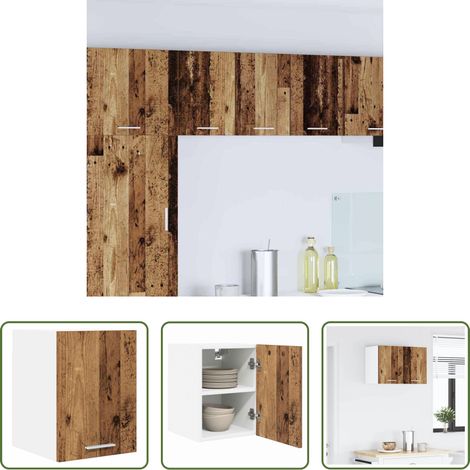 Rangement cuisine -  Armoire suspendue Bois ancien et Blanc 30 x 31 x 40 cm (1/5)