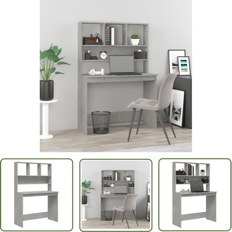The Living Store Schreibtisch mit Regal Betongrau 102x45x148 cm Holzwerkstoff - Schreibtisch - Bürostuhl - Home Office - Holzwerkstoff - Regalschreibtisch