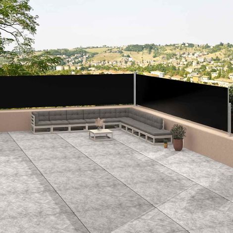 Auvent latéral rétractable double face brise-vue pour terrasse et jardin noir 117 x 1200 cm - PANGIVO (1/5)