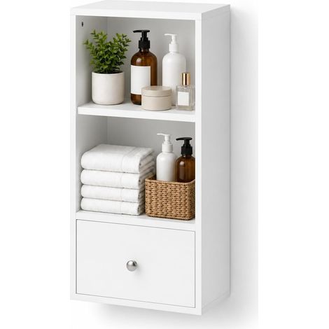 Meuble Mural Salle de Bain 32 x 80 x 28 cm, Blanc (1/5)