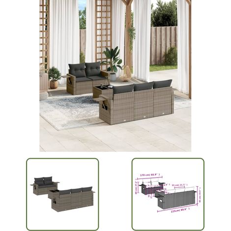 The Living Store 6-tlg. Garten-Sofagarnitur mit Kissen Grau Poly Rattan - Gartenmöbel - Sofasitzgruppe - PE-Rattan Möbel - Outdoor Lounge Set - Wetterfeste Gartenmöbel (1/3)