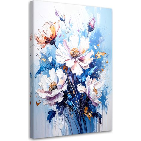 Quadro su tela, Fiori colorati in una delicata composizione ad acquerello. - 40x60 (1/2)
