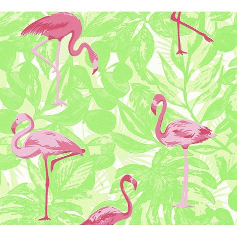 papier peint feuilles tropicales avec des flamants roses vert et rose - A.S. Création (1/5)