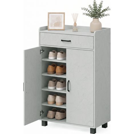 Meuble à Chaussures, Armoire à Chaussures avec 2 Portes, Tiroir, 5 Compartiments et Étagères Réglables, Gris (1/5)