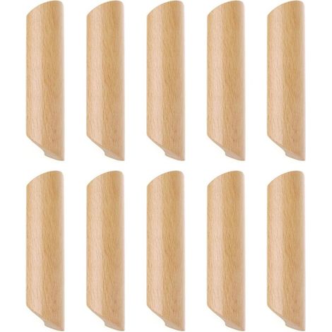 Lot de 10 poignées de placard en bois de hêtre massif – Forme éventail – Entraxe 160mm – Largeur 26mm – Vis incluses (1/3)