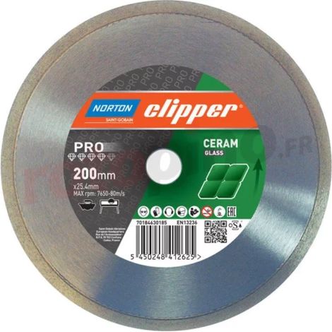 Disque diamant PRO CERAMIC Glass Ø200 x 25,4 mm NORTON CLIPPER (1/3)
