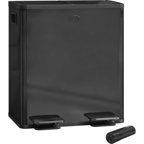 40L Dual Compartment Stainless Steel Trash Can with Deodorizer Holders in Glossy Black Finish (1/5)