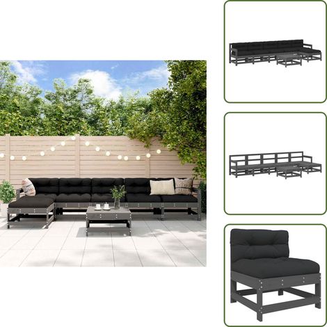 Salon de jardin 7 pcs avec coussins gris bois massif - Salon De Jardin - Mobilier De Jardin - Ensemble Salon - Meubles De Jardin - Bois Massif (1/5)
