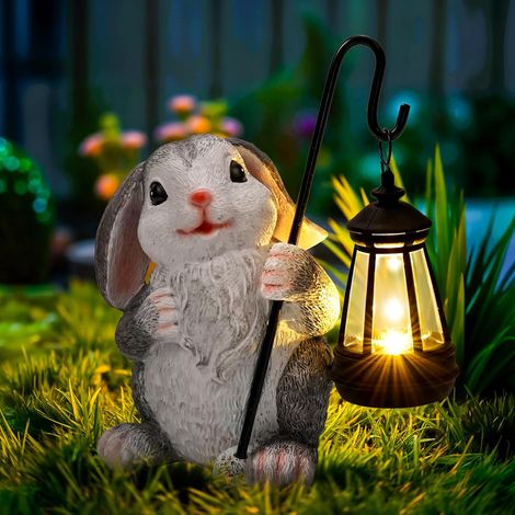 Statues solaires de Jardin - Figurine de Lapin Lumineuse pour extérieur, Cour, décoration de Jardin, pour Maman, pour Femme, décoration pour (1/5)