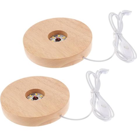 Lot de 2 socles LED pour boule cristal, lumière chaude, ronds, en bois (1/5)