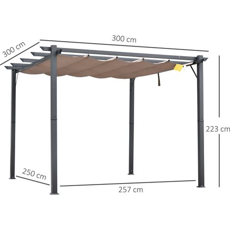 Pergola de jardin 3 m x 3 m avec toit extensible résistant aux UV et structure en aluminium, grise (1/5)