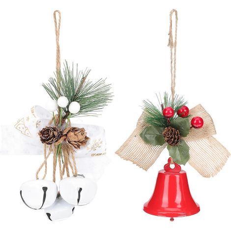 Lot de 2 décorations suspendues à motif de clochettes de Noël à faire soi-même-19x8cm-White