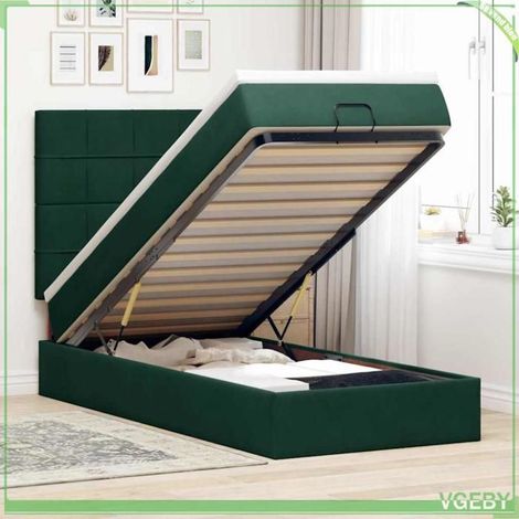Cadre de lit ottoman - 3313448 - Velours vert foncé - 90x200 cm - Rangement coffre hydraulique (1/5)
