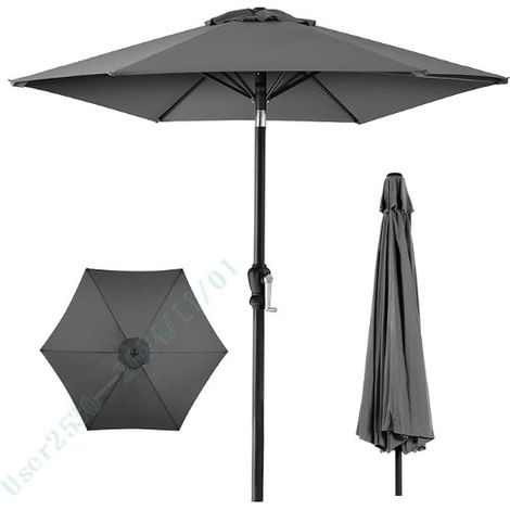 Parasol de Patio 303 CM, Parasol d'Extérieur à Double Toit avec Manivelle, Inclinaison à Bouton-Poussoir, 8 Baleines, pour Terrasse, Gris (1/5)