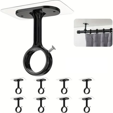 8 supports plafond autocollants pour tringle à rideau – sans perçage, adhérence forte, support pour tringle de placard, chambre ou salle de bain, installation rapide et sans dommage (1/5)