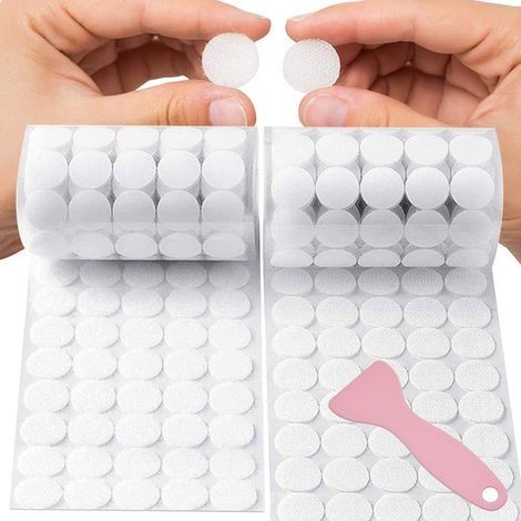 Points Velcro autocollants 20 mm, 200 pièces de points Velcro, 200 paires de points Velcro autocollants blancs, avec spatule en plastique (1/5)