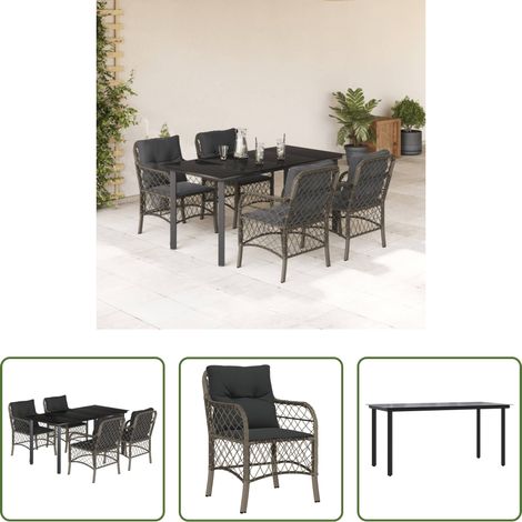 vidaXL Rattanmöbel - 5-tlg. Garten-Essgruppe mit Kissen Grau Poly Rattan (1/5)