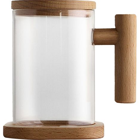 Mug Verre Borosilicate Avec Infuseur Et Couvercle En Bois - Tasse Thé Café Bureau Maison - 350 ml (1/5)