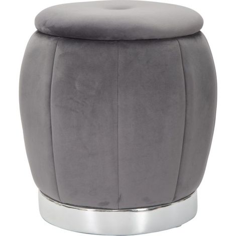 Pouf contenitore Paris grigio e silver in tessuto – Ø 43 x H 43 cm