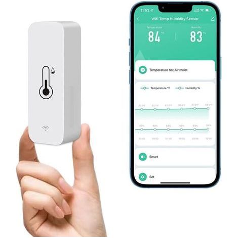 Termómetro higrómetro WiFi con sensor, monitor inalámbrico de temperatura y humedad para el hogar, monitoreo remoto en tiempo real, termohigrómetro inteligente con almacenamiento de datos. (1/4)