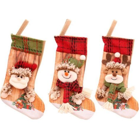 3 pcs 3D Imprimé En Trois Dimensions Bas De Noël Sac Cadeau Santa Bonhomme De Neige Arbre Suspendu Ornement Chaussettes De Noël (1/4)