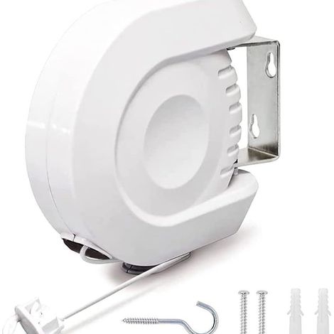 12 m Corde à linge rétractable usage intérieur et extérieur résistant aux intempéries, Aluminium, Blanc (1/5)
