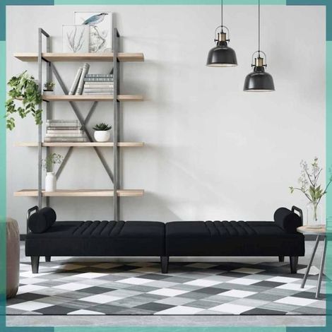 Canapé-lit - 351898 - Velours noir - Avec accoudoirs - Lit 205 x 100 cm (1/5)
