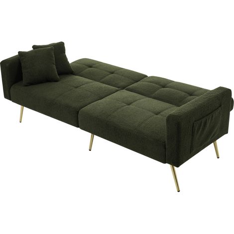 Schlafsofa mit Bettfunktion, verstellbarem Winkel, goldenen Beinen, mit Kissen und seitlichen Aufbewahrungstaschen (1/5)