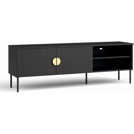 Meuble TV 2 Portes - noir avec poignées dorées - 160 CM - collection MONDO (1/3)