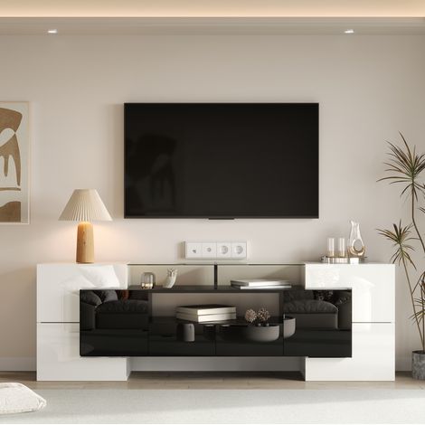 Mueble TV blanco negro con LED y almacenaje para salón HAVRYA (1/5)