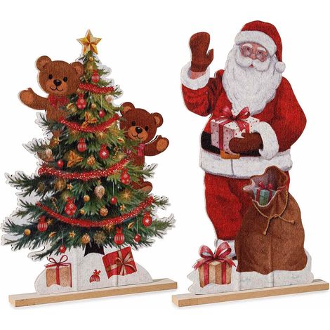 Decorazioni natalizie in legno con base da appoggiare, set da 2 pezzi, cm 30,5 x 4 x 51 H