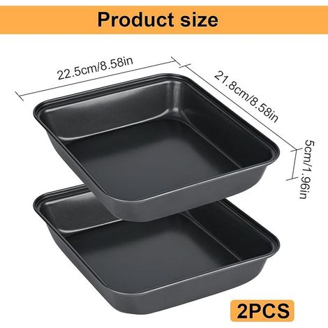 Lot de 2 plats à gratin carrés en acier inoxydable avec revêtement anti-adhésif - 22 x 22 x 5 cm - Peut également être utilisé comme plat à lasagnes, rôtissoire ou plaque à gâteau, facile à (1/5)