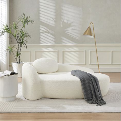 Canapé compact beige en tissu teddy avec mousse haute élasticité et design arrondi (1/5)